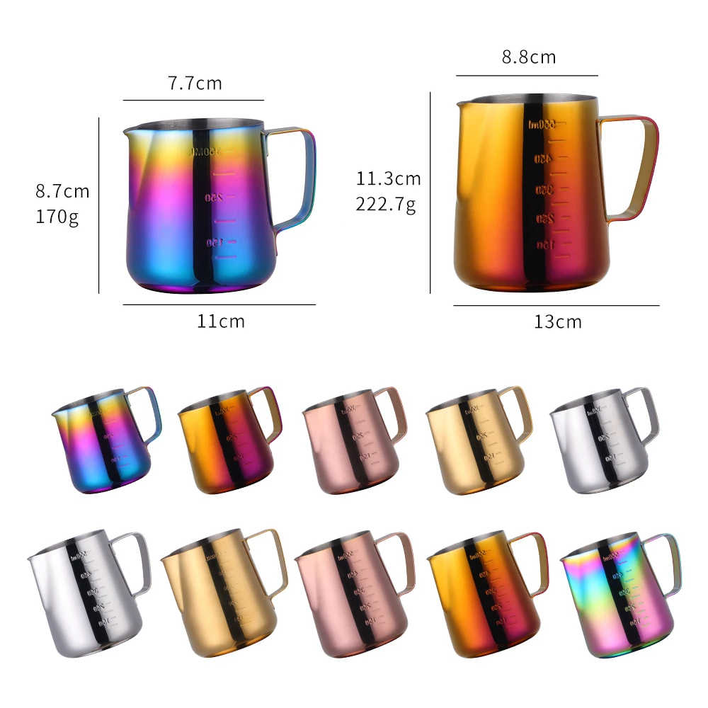 Stainless Steel Milk Jugs Coffee Pitcher Milk Frothing Jug Pull Flower Cup Gold Milk Craft Coffee Latte Art Jug Pitcher Mug Cup