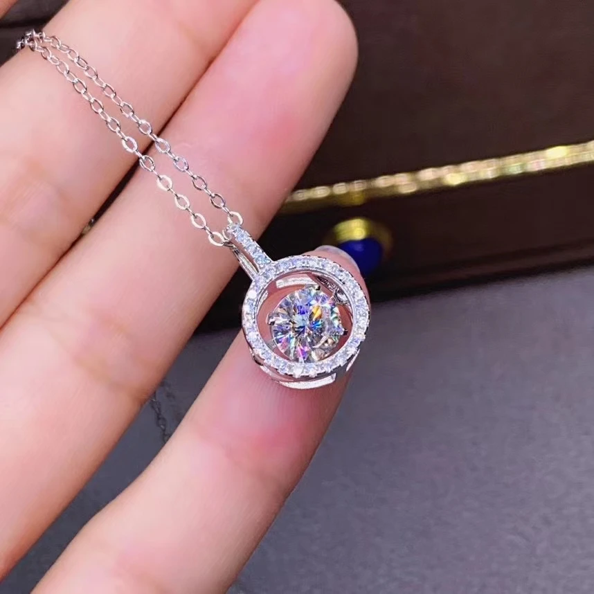 

round style shiny 1 carat moissanite necklace women silver necklace jewelry 925 sterling silver birthday gift New year memento