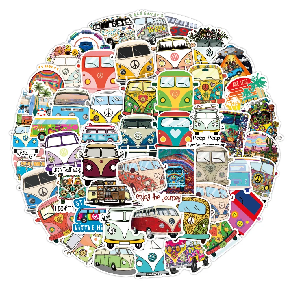 10/30/50PCS Classic Retro Hippies Bus Cool JDM Graffiti Stickers For Car Laptop Luggage Skateboards Diary Stationery Sticker