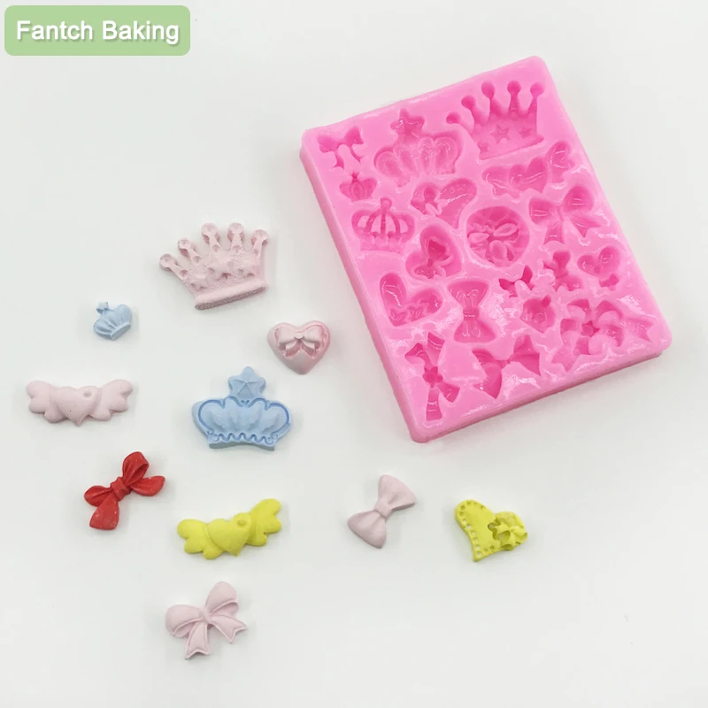 Cartoon Crown Bow Tie Silicone Cake Mold - Fondant Cupcake Jelly Candy Shaped Decorations Baking Mould for Kitchen