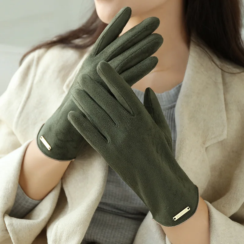 Gants d\'hiver chauds en daim et cuir pour hommes, pour la conduite à écran tactile, en velours Plus épais, à rabat, pour cyclisme, R57