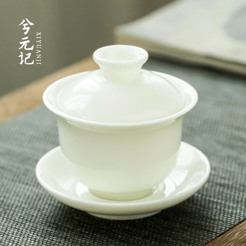 |porcelain three tureen suet jade porcelain trumpet GaiWanCha only a single bowl chaoshan kungfu tea cup single clump