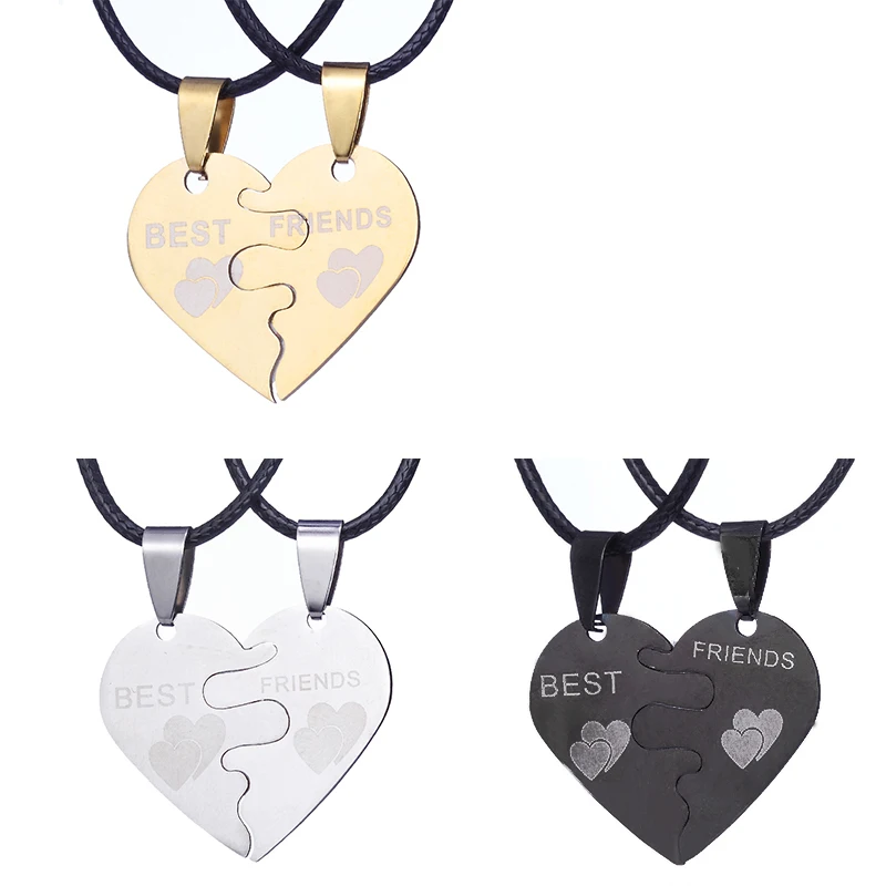 Fashion Jewelry Best Friends Necklace Half Love Heart Stainless steel Metal Pendant For Friendship Gifts