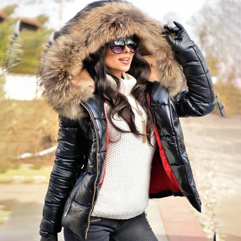 Thick Parka Fur Collar Hooded Women Jacket Coat 2021 Winter Ladies Casual Zipper Short Jacket Fashion Cotton Padded Warm Outwear