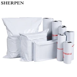 SHERPEN-Self adesivo saco plástico Mail, sacos de armazenamento Envelope Express, correio Mailing Pouch, branco, embalagem