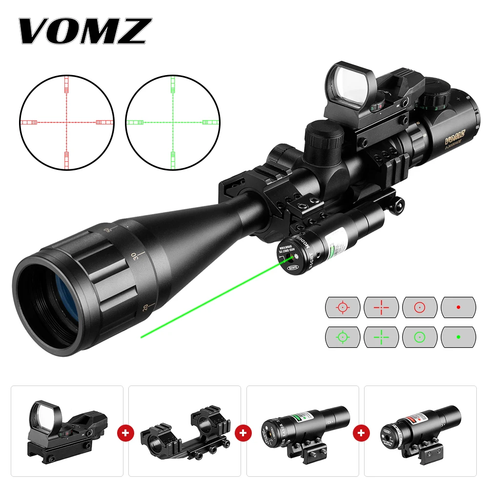 Hunting 6-24x50 AOEG Rangefinder Rifle Scope With Holographic 4 Reticle Sight Red Dot Green Laser Combo Riflescope Ar15