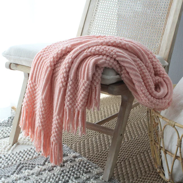 Drop Shipping Nordic Knitted Blanket Solid Color Throw Blanket Decorative Blanket for Sofa Bed Plaids 127*170cm