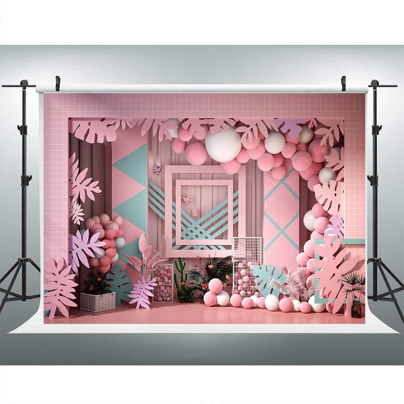 Mocsicka фон для фотосъемки новорожденных с розовым фоном для фотосъемки новорожденных девочек на 1-й День рождения фотостудия воздушный шар цветочное украшение