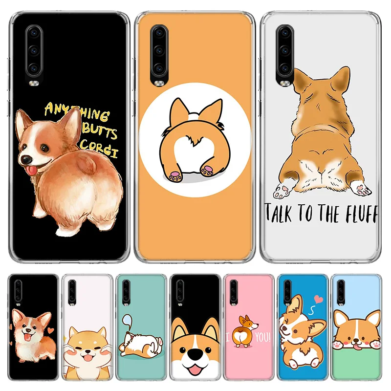 Cartoon Corgi Super Cute Dog Silicon Call Phone Case For Huawei P30 P20 P40 P50 P10 Mate 20 30 40 10 Lite Pro Casing Customized