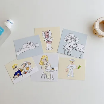 Kore Ins karikatür sevimli köpek Mini kartpostal fotoğraf sahne imi Diy dekoratif kart Kawaii duvar Sticker tebrik kartı 6 yaprak