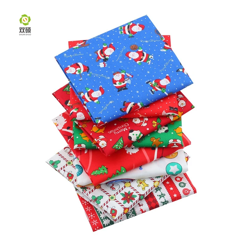 Shuanshuo 8pcs Christmas Series,Printed Twill Cotton Fabric,Patchwork Cloth For DIY Quilting Sewing Baby&Child's Material40x50cm