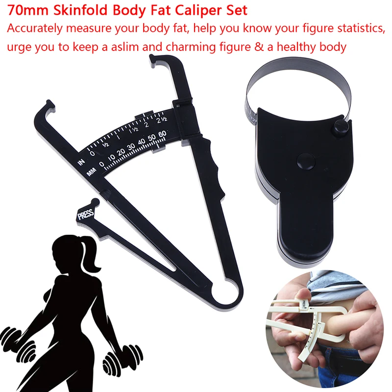 70mm Skinfold Body Fat Caliper Set With Measure TapeBody Skinfold Measurement Tool  Body Fat Monitors Body Fat Tester