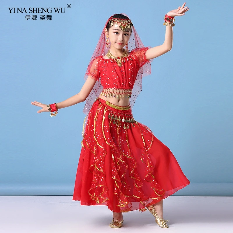 Kid Danza Del Ventre di Usura Delle Ragazze di Danza Del Ventre Bollywood Costume di Abbigliamento Per Bambini Ragazze Indiano Performance di Danza Costumi 2pcs 5pcs 7 pcs Set