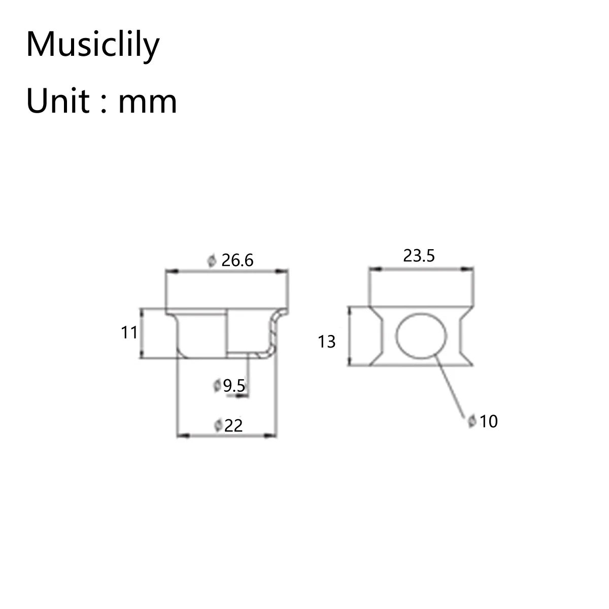 Musiclily Pro Traditional Cup Style Guitar Tele Jack Plate for Fender Telecaster, Black