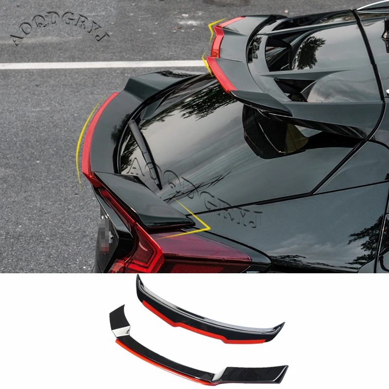 

For Toyota CHR C-HR 2016-2019 Gloss Black Red Rear Trunk Spoiler Protector Middle Wing + Top Wing Trim cover Car Styling