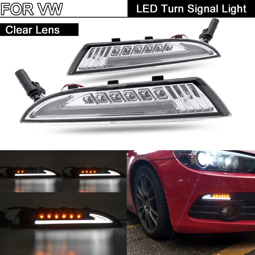 

2Pcs Clear Lens 2-in-1 Car Front Dynamic Amber Turn Signal Light And White LED Position Lights For VW Scirocco 2008-2013