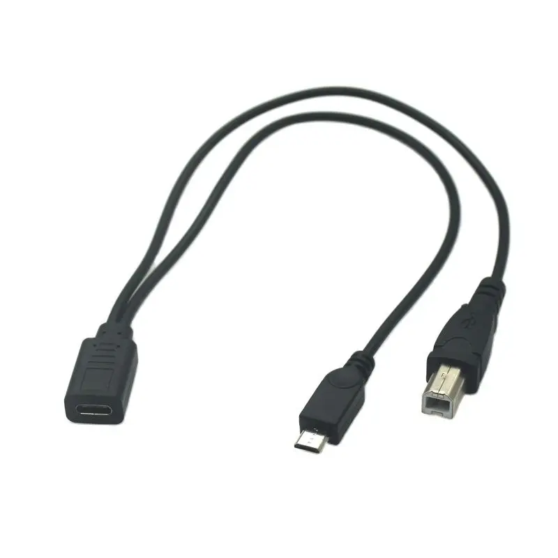 Type-c female to micro male + B male one minute two mobile phone mobile hard disk printer data charging extension cable