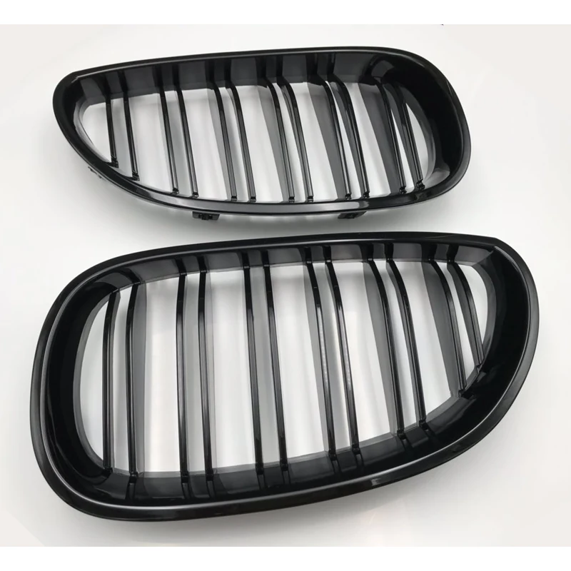 For BMW E60 E61 5 Series 2003-2010 1 Pair Gloss Black Front Kidney Grill Double Line Grille Repair Part Grilles