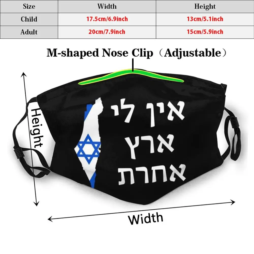 Ein Li Eretz Acheret- I Have No Other Land Print Washable Filter Anti Dust Mouth Mask Israel Israel Jerusalem Judaism Jewish