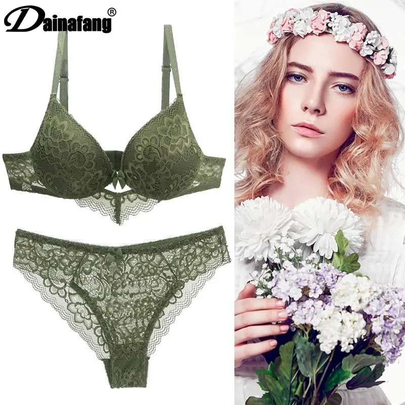 2022 New Lace Drill Bras Set Women Plus Size Push Up Underwear 34/75 36/80 38/85 40/90 42/95 ABCD Cup For Female Lingerie