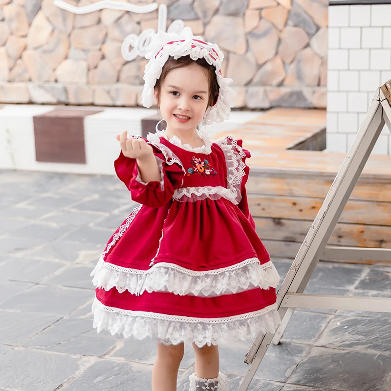 

2020Winter Girls Sweet Princess Bubble Dress Small Children's Baby Velvet Newyear Wedding Dress Lolita Sweet Christmas Dress