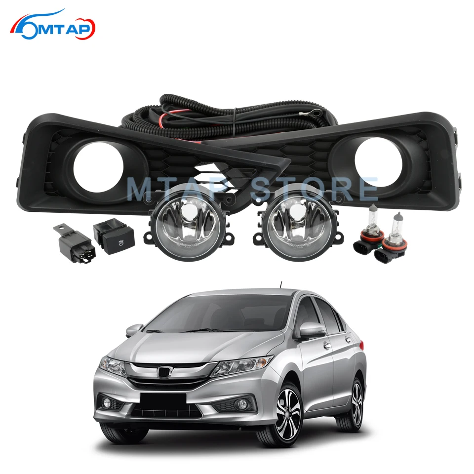 MTAP For Honda For City GM6 2014-2015 Front Fog Lamp Upgrade Set With Wire Kit Switch Halogen Blub Trim Cover