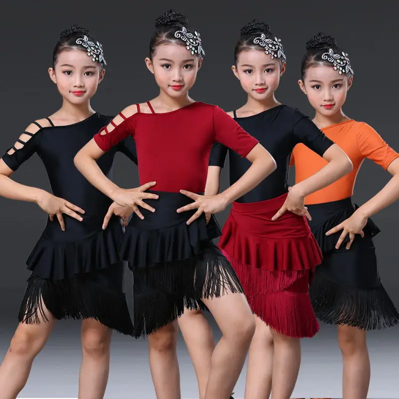 New Fringe Latin Dance Dress For Girls Child Salsa Tango Ballroom Dancing Dress Competition Costume Kids Practice Dance Clothes