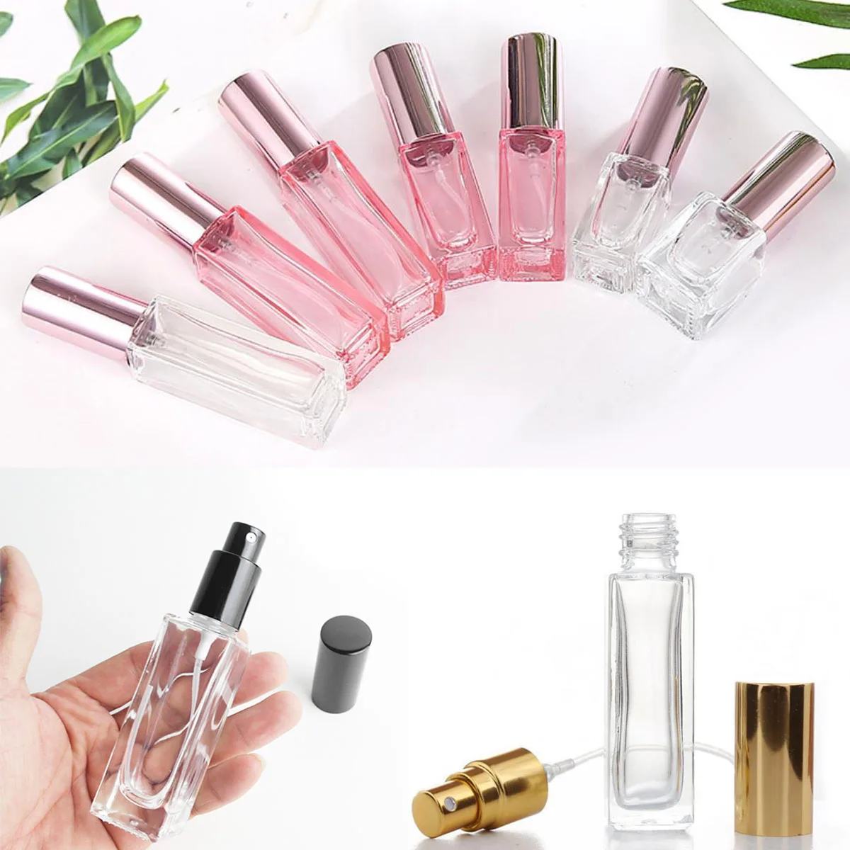 

10X 3ml 5ml 10ml 30ml Pink Square Spray Bottle Glass Empty Spray Bottle Perfume Liquid Dispenser for Makeup Skin Care rose gold