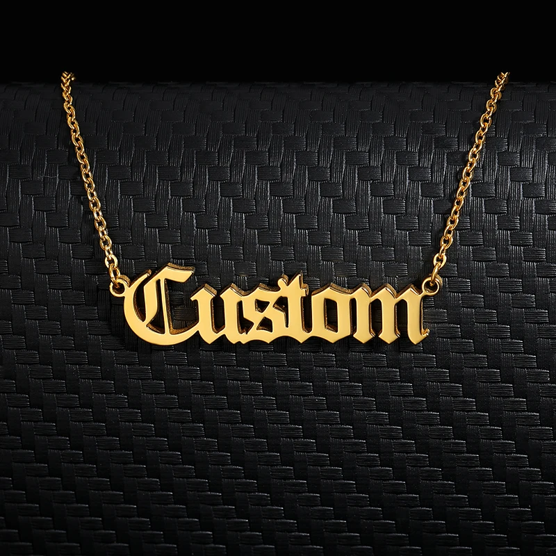 Collares con nombre personalizado para hombres y mujeres, collar de acero inoxidable, colgante personalizado, cadena de cuello gótica, joyería antigua en inglés