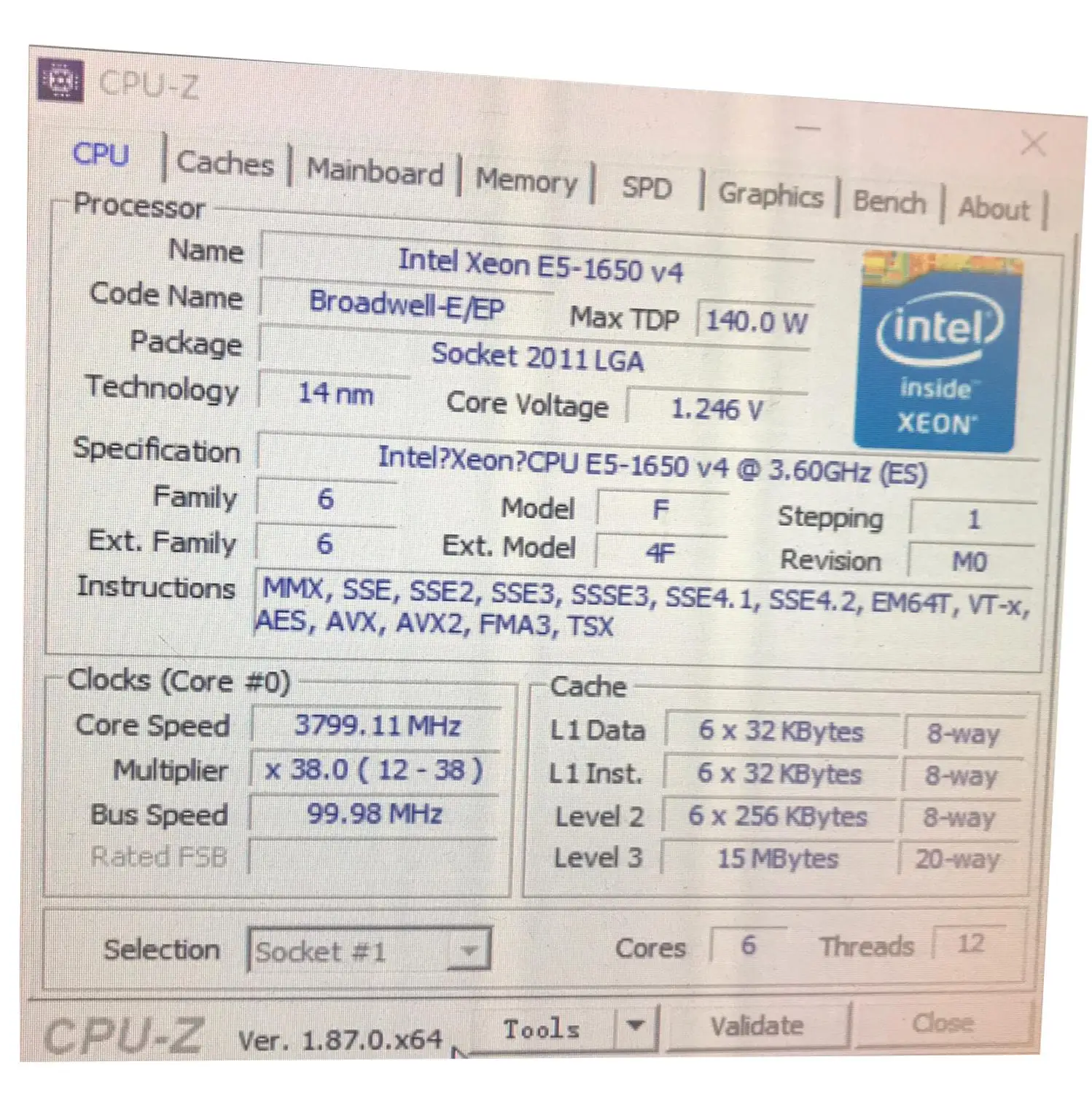 Imagem -02 - Versão Original do Intel Xeon qs e5 1650v4 3.6ghz 6-core 15mb E51650 v4 140w e5 1650 v4 Lga20113