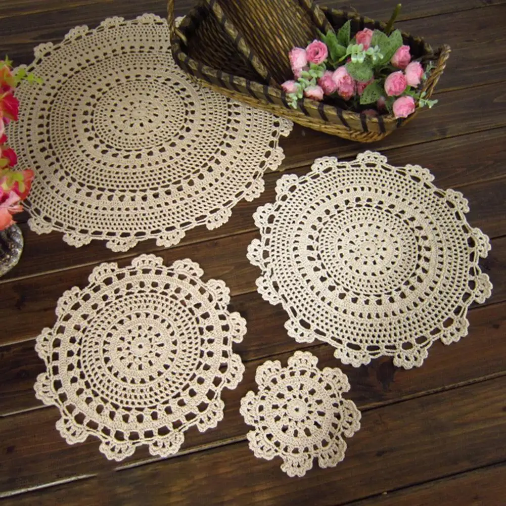 Handmade Cotton Crochet Round Cup Mug Doily Glass Coaster Christmas Placemat Table Napkins For Home Kitchen Wedding Decoration