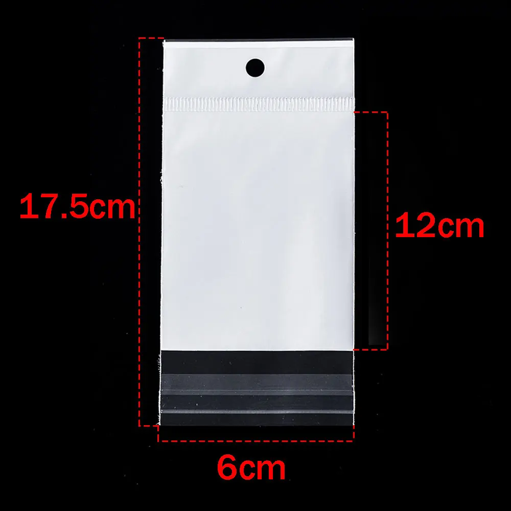 50-100pcs White Seal Bag Plastic Self Adhesive Hang Packaging Transparent Visible Poly Bag for DIY Jewelry Display Retail Pack