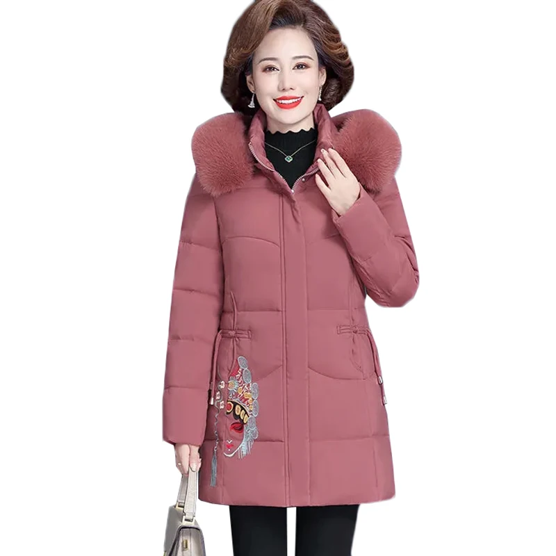 

Middle Aged Women Down Cotton Jacket New Fashion Hooded Fur Collar Parkas Woemn Winter Jacket Coat Outerwea Overcoat XL-5XL