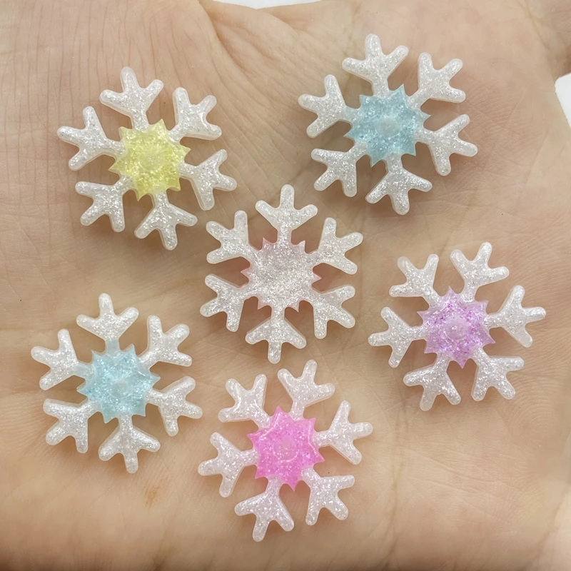 10PCS Merry Christmas Resin shiny snowflakes Flat Backs Craft Mini Xmas Decoration Supplies New Year Navidad