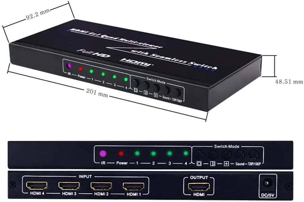 2020 Лучший мультивелосовой разветвитель HDMI 4X1 с бесшовным переключателем, 4 порта, ИК-управление