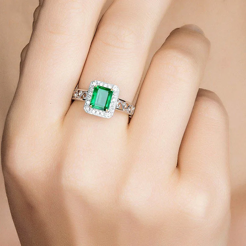 Cellacity Classic  Silver Rings With Rectangle Shape Emeral Zircon Gemstone Jewelry Open Size For Women Party Gift Wholesale