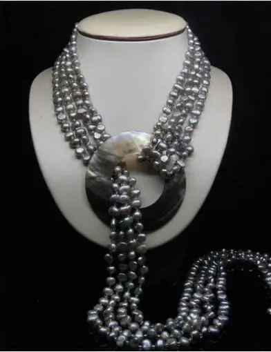 

32" Natural 2- Row 5-6MM AAA Silver_Gray Baroque pearl Necklace free shipping