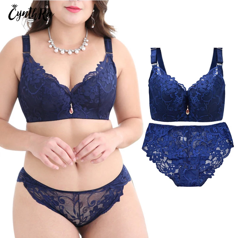 

CYNTHRA Bras Women's Plus Large Size Gathered Sexy Lace Fat Big Breast Thin Adjustable Breathable Female Underwear Lingerie set