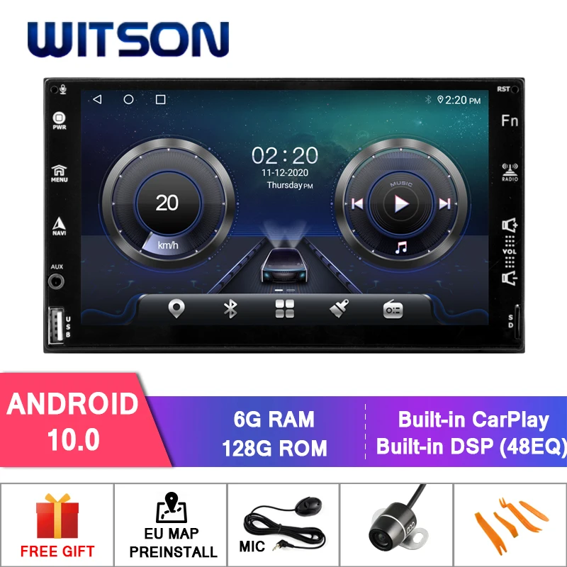 WITSON Android 10.0 6+128GB 7"Car media player Universal front panel size with Super thin body +Wireless Carplay+ Android Auto