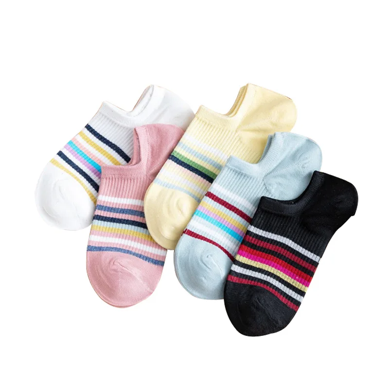 

2020 Color Bar Women Socks Casual Sports Women's Boat Socks Breathable Cotton Invisible Socks Fashion Shallow Mouth Socks