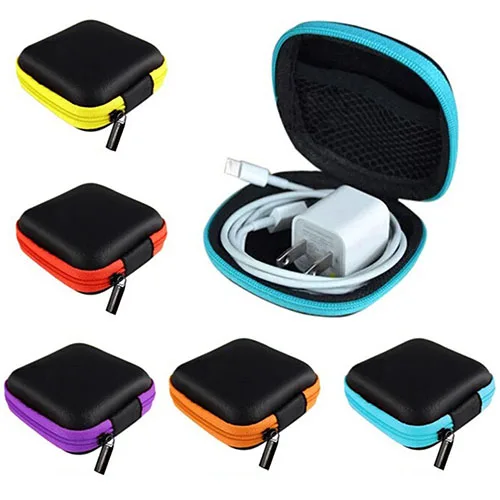 Square Portable Case for Headphones Case Mini Zippered Round Storage Hard Bag Headset Box for Earphone Case SD TF Cards