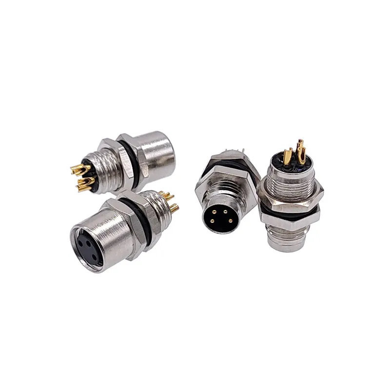 Sensor Connector Flange Socket M8 panel back mount threaded coupling Male&Female A Type 3 4Pin