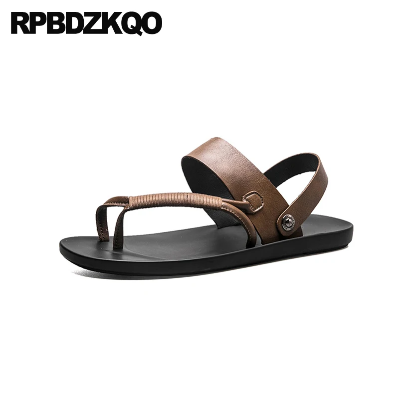 Men Sandals Leather Summer Runway Water Slippers Designer Slides Waterproof Black Flat 2021 Breathable Casual Brown Shoes Strap