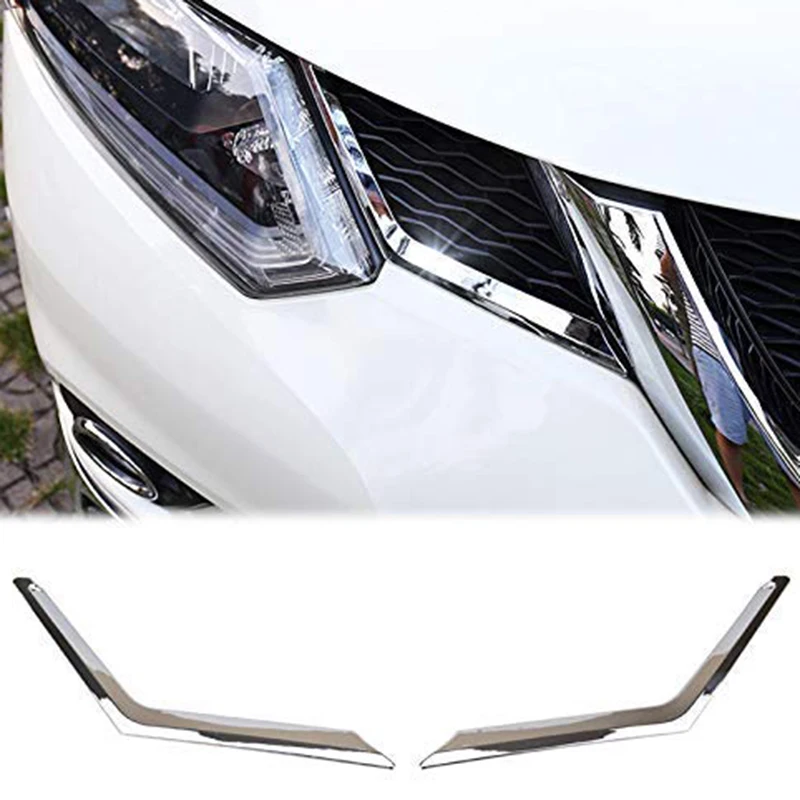 

2Pcs Chrome Front Mesh Grille Grill Head Light Cover Trim for Nissan Rogue X-Trail T32 2014 2015 2016