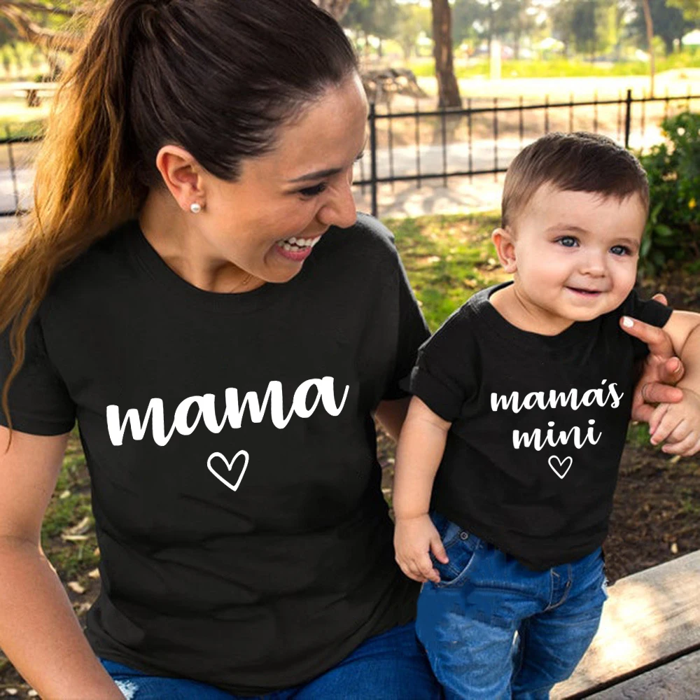 Summer Family Matching Outfits Mama and Mama's Mini Tshirt Mother Daughter Mum T-Shirt Tops Toddler Baby Kids Girls Clothes