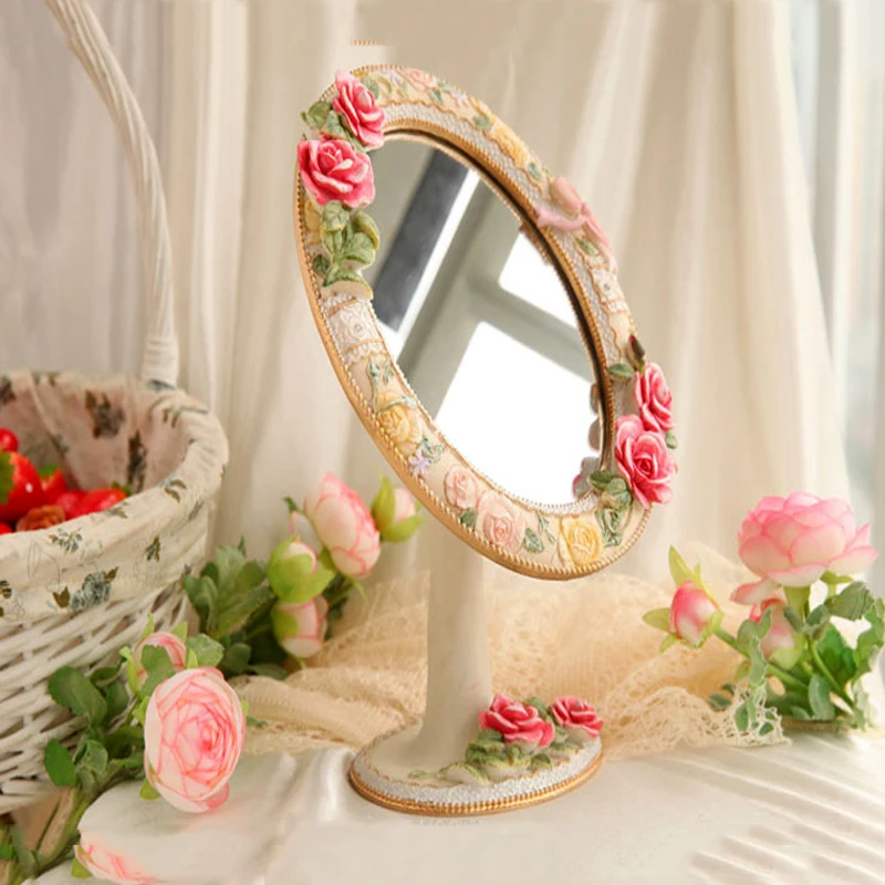 European-Style High-Definition Princess  Beauty Mirror Creative Pastoral Dressing Table Mirror Folding Makeup Mirror Decorative