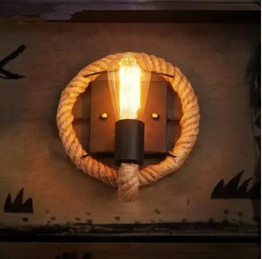 American Retro Round Rope Hemp Rope Edison Bulb Wall Light Aisle Balcony Stairs Bar Coffee Shop Iron Wall Lamp
