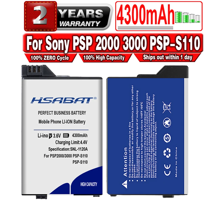 Batería HSABAT de 4300mAh para Sony PSP 2000 3000 PSP2000 PSP3000 PSP-S110 consola Gamepad PlayStation controlador portátil