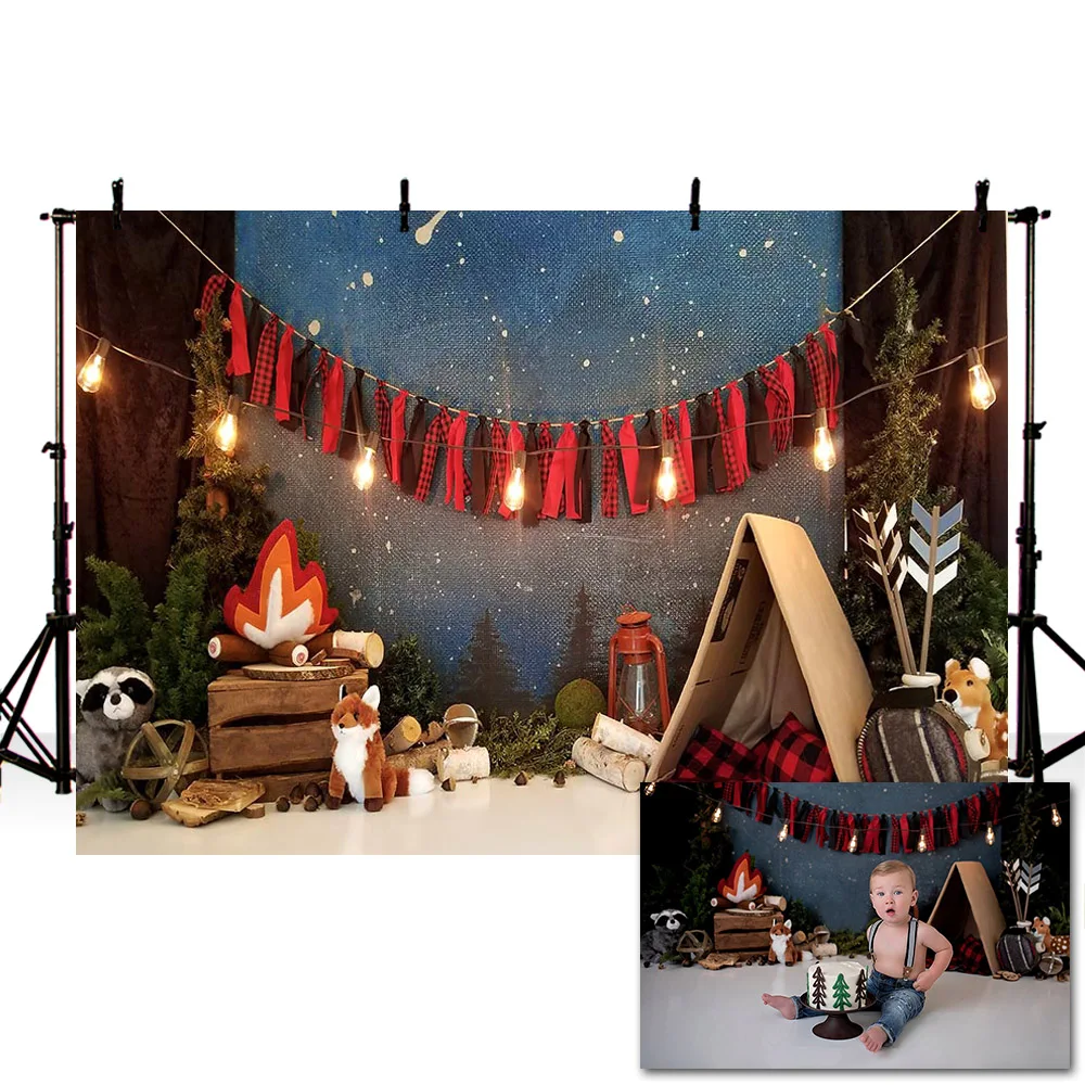 Mehofond Merry Christmas Backdrop Jungle Adventure Tent Glitter Light Baby Birthday Photography Background Decor Photo Studio