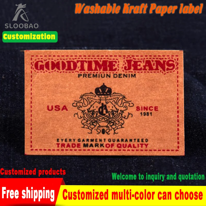 

Jeans Pants Wash Silk Screen Printing Mark Kraft Paper Trademark Washed Leather Label Can Not Tear Washed PU Leather Accessories